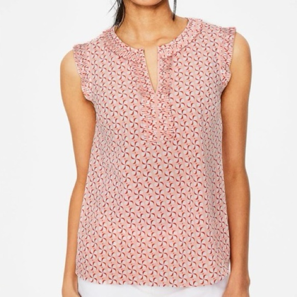 Boden Peggy Pinwheel Ruffle Pleated Blouse sleeveless top, size 10, NWOT